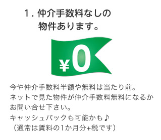 仲介手数料なしの物件あります。